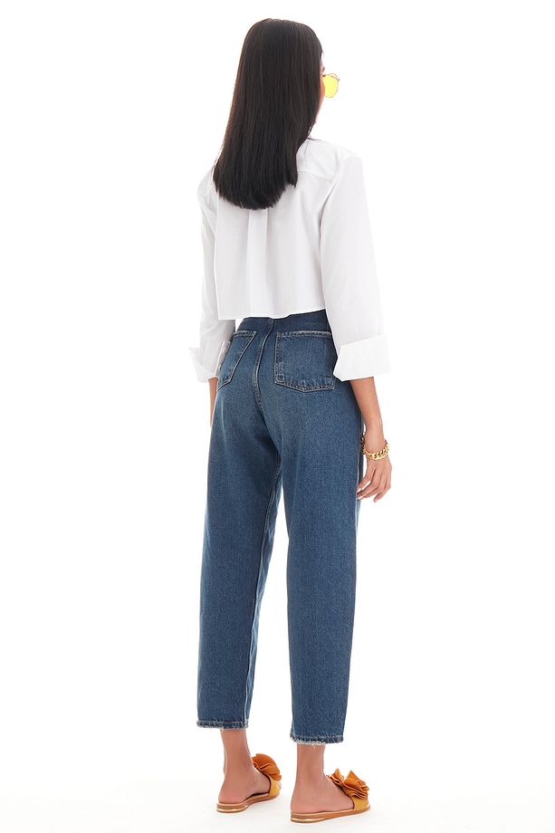 Kadın Tint Kot Rengi Balon Mom Fit Rahat Kalıp Yüksek Bel Jean - 6