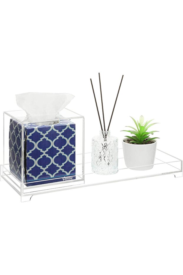 Acrylic Toilet Tank Tray Set w/ Tissue Cover 2PC Bathroom Organizer