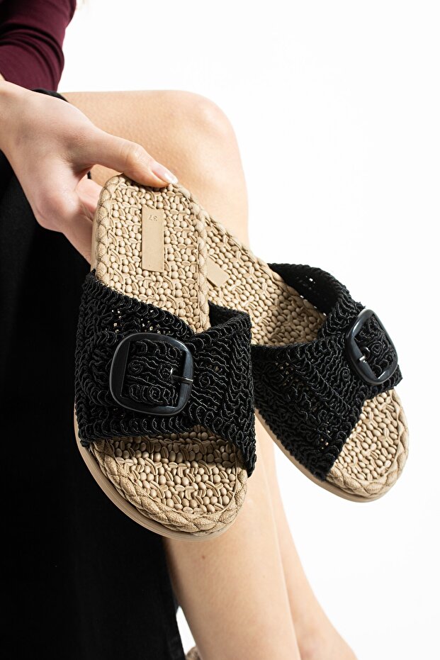 Modafrato Royal Buckle Straw Women's Slippers Outdoor and Home Slippers