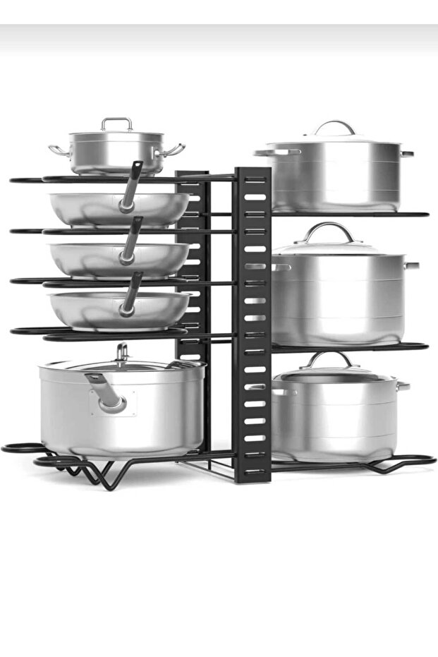 Pot and Pan Organizer Cabinet Inside-Outside 8 Tiers Height Adjustable Shelf