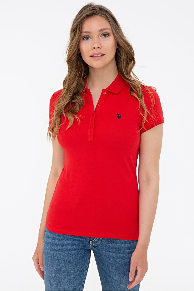 Women's Light Red Polo Neck T-Shirt