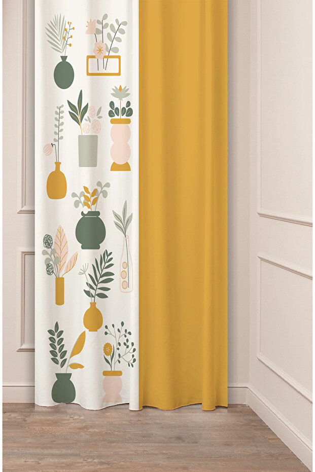 Special Design Bohemian Leaf Vase Flower Ethnic African Patterned Digital Printed (Single Wing) Background Curtain
