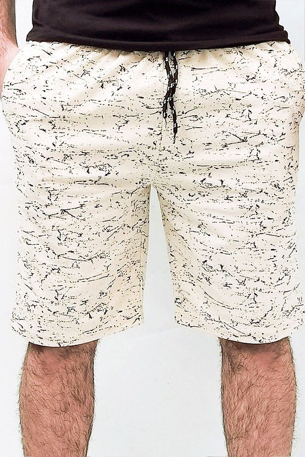 Erkek Krem Kırçıllı Şort Iki Iplik %85 Pamuk %15 Polyester Rahat Kalıp Günlük Baskılı Bermuda Şort - 3
