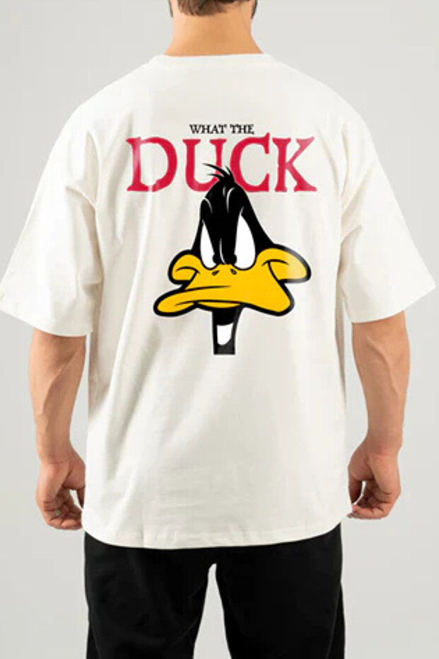 تي شيرت مطبوع عليه WHAT THE DUCK مقاس كبير