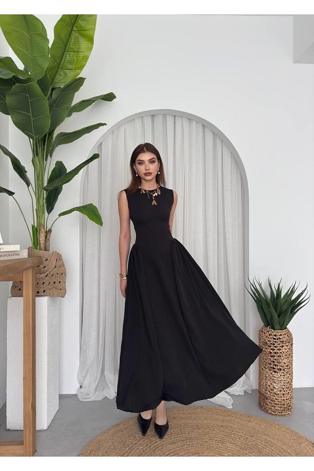 Bisiklet Yaka Piliseli Midi Boy Premium Kalem Davet Elbisesi - 2