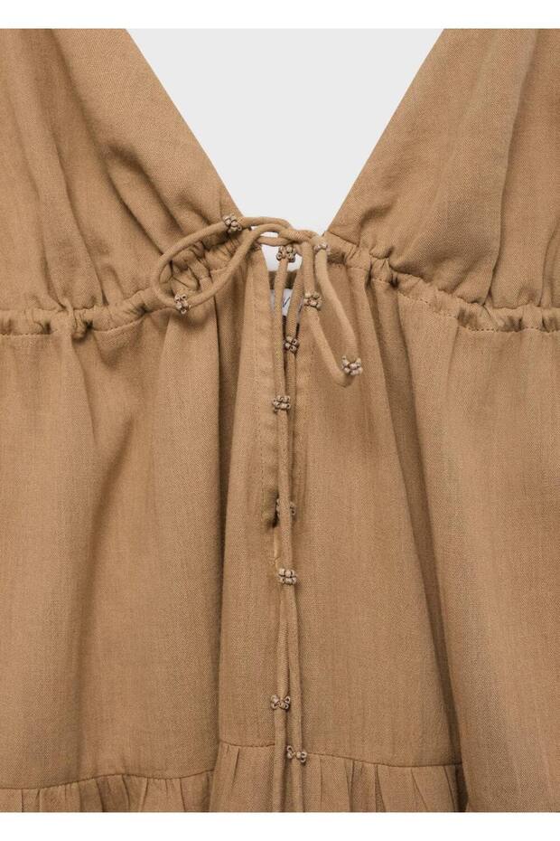 V Yakalı Pamuklu Elbise - 7