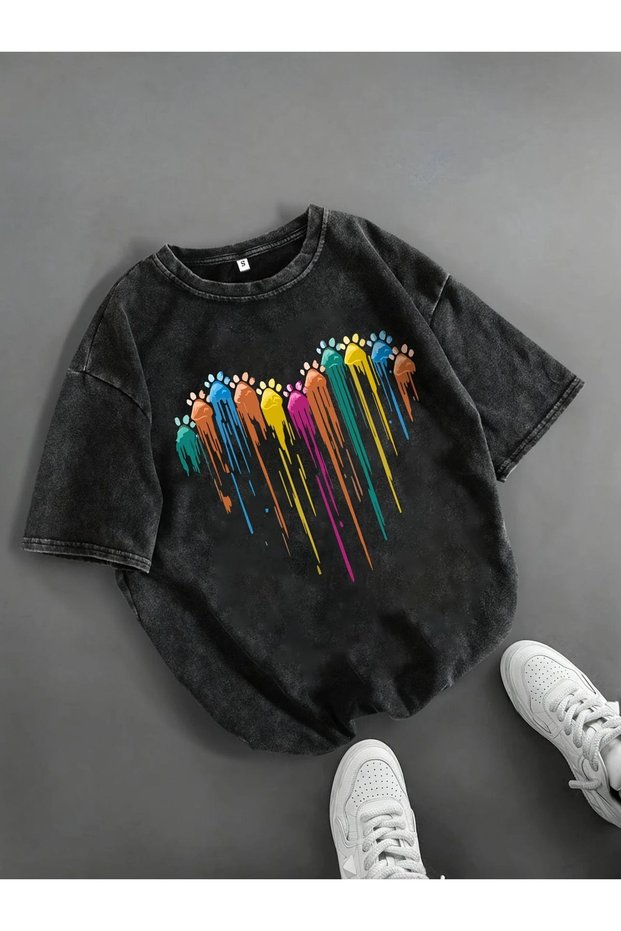 Cute Pet Colorful Printed Organic Batik Cotton Black Unisex T-Shirt