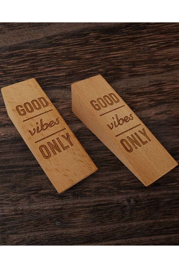 Kapı Stoperi, Kapı Tutucu, Kapı Takozu, Kaydırmaz Aparatlı Good Vibes Only Yazılı 2 Adet - 1