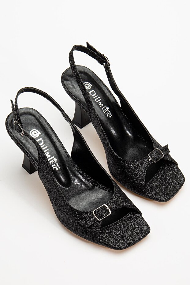 Large Size Goblet Heel Black Black Women's Heeled Sandals