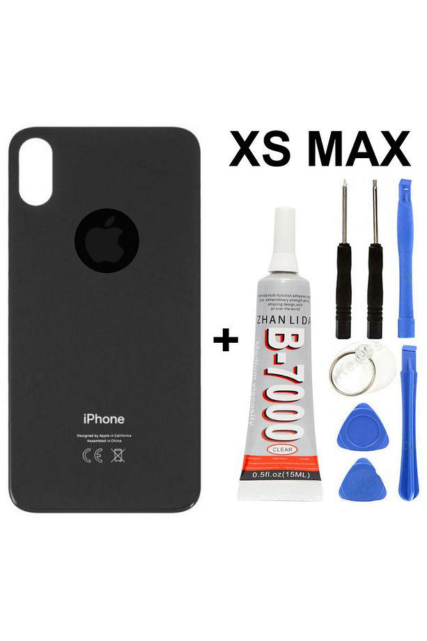 İphone XS Max Uyumlu Siyah Arka Pil Kapağı Batarya Kapağı Yapışkan Hediyeli - 1