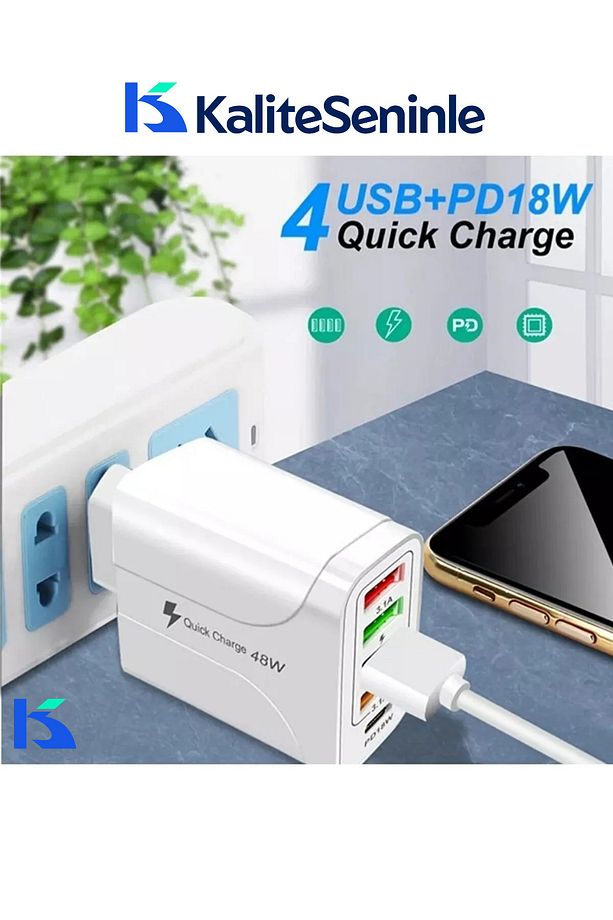 Turbo 48w 4 Usb Li Çoklu Hızlı Şarj Adaptörü 3.1a Type-c Pd 18w - 2