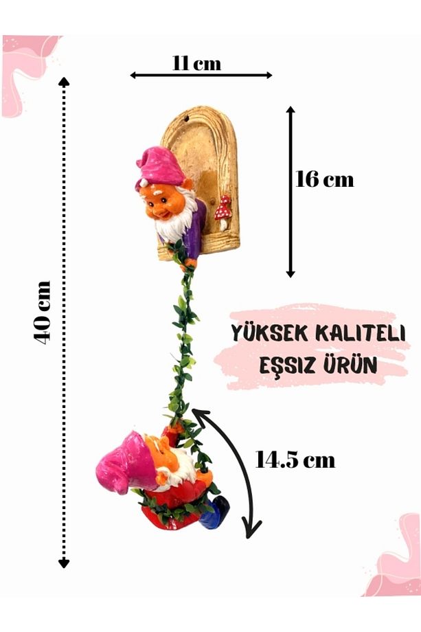 Tırmanan Şans Cüceleri | Balkon Süsü | Duvar Süsü | Şans Getiren Cüceler Biblosu | 2 Adet Biblo - 3