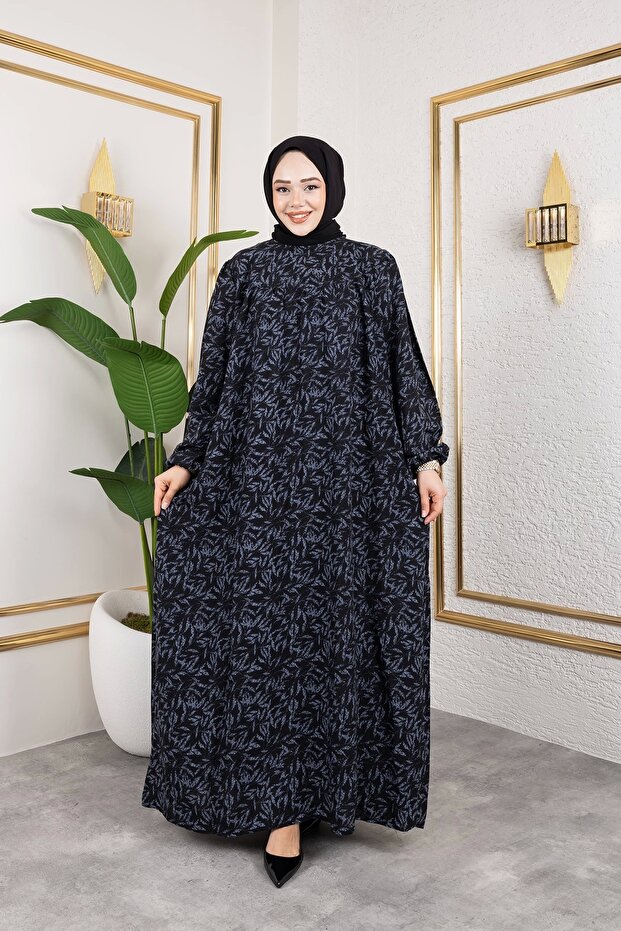 فستان فيسكوز منقوش مع روب - رمادي / E0126 - 2