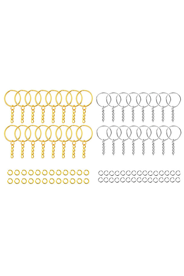 30PCS Silver Gold 30pcs Silver Plated Metal Blank Keyring Keychain Split Key Ring with Chain Climbin