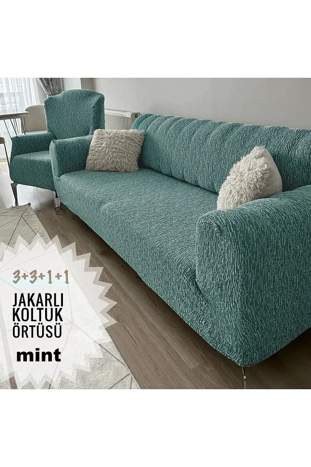 ZİLALE jakarlı 3 3 1 1 Lastikli Kanepe Örtüsü | Lastikli Koltuk Örtüsü | Koltuk Kılıfı Takımı - 2