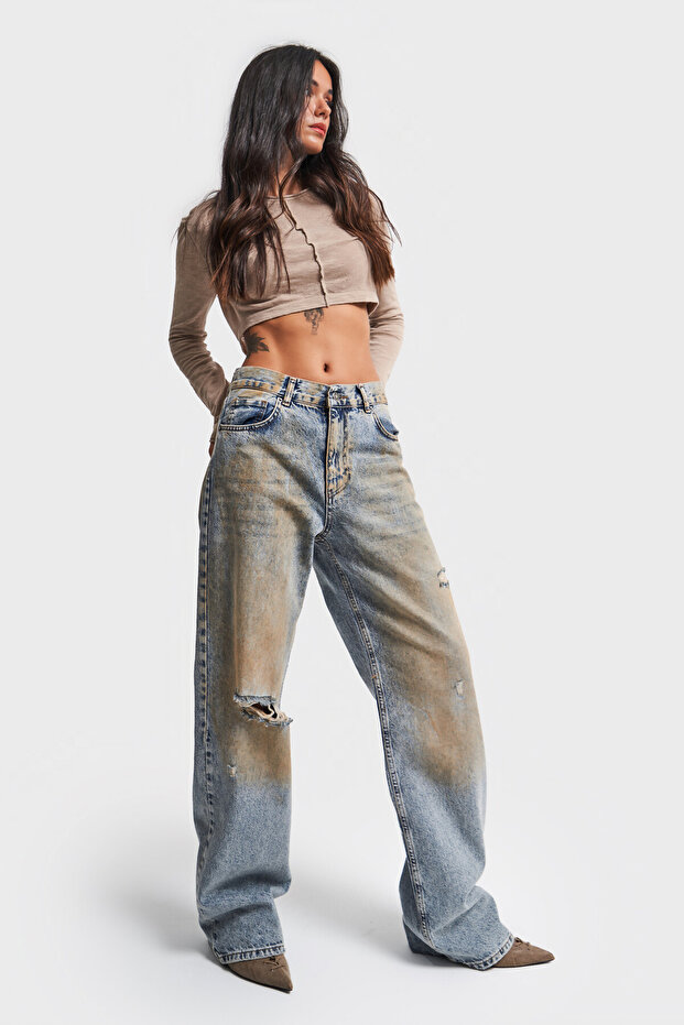 Women's T Denim Color Special Wash Design Loose Fit Denim