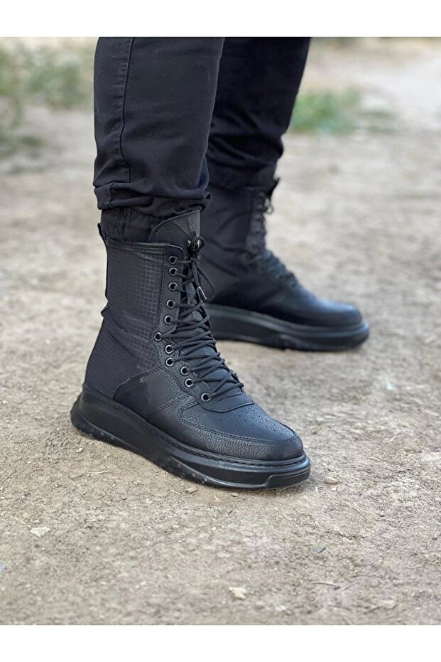 Kömür Cilt Uzun Bağcıklı Bot - 4