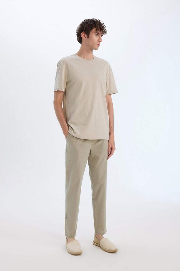 %100 Pamuk Keten Görünümlü Yazlık Jogger Pantolon Dar Paça Beli Bağcıklı Lastikli Cepli Z6475az25sp - 4