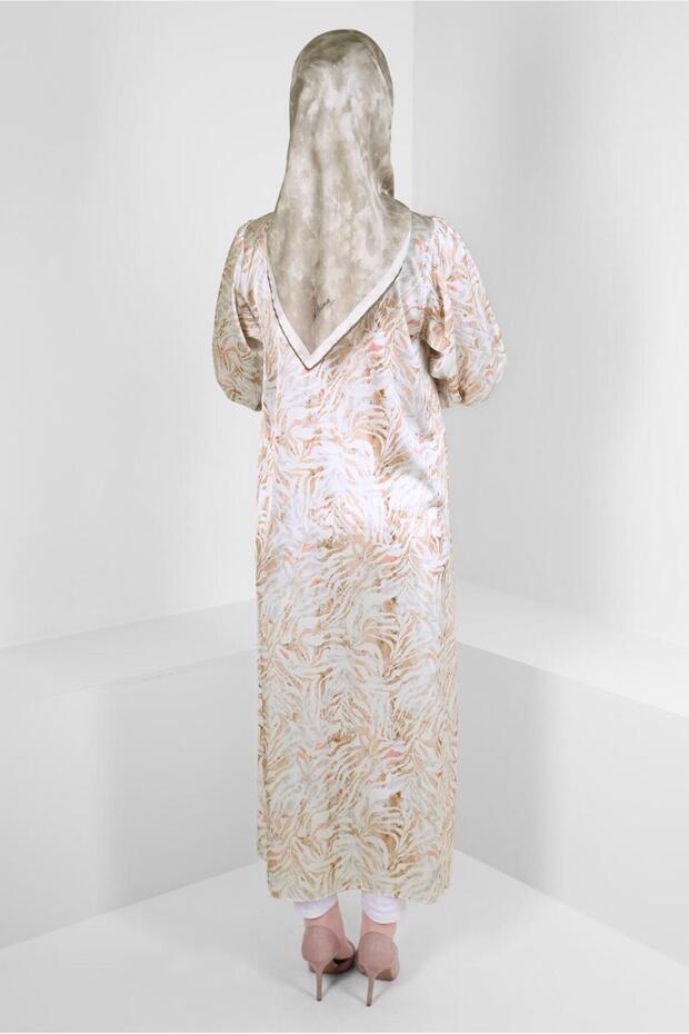 تونك طويل منقوش من الساتان 43760 - 3