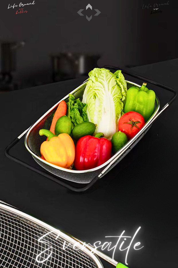 S Versatile Multi-Purpose Collapsible Colander Stainless Steel Large Colander Fruit Vegetable Washing - 5