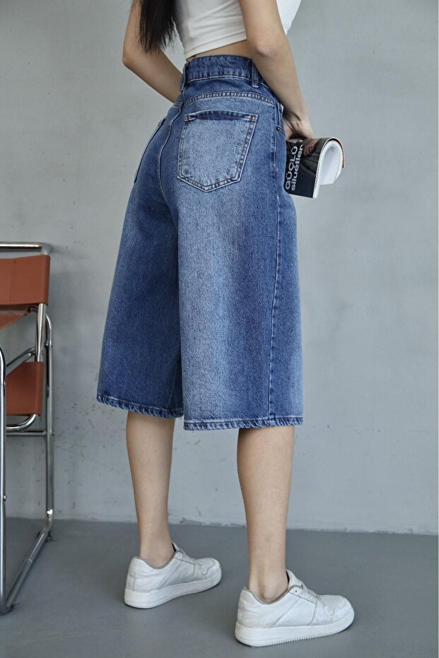 Trend Tint Washed Distressed Effect Baggy Jean Denim Bermuda Roller Shorts