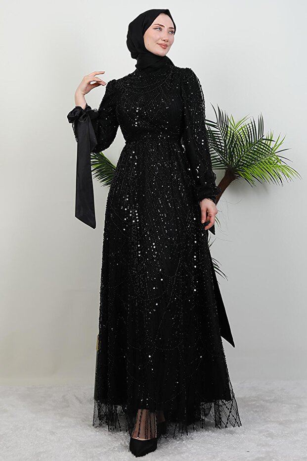 Sleeveless Satin Evening Dress Black