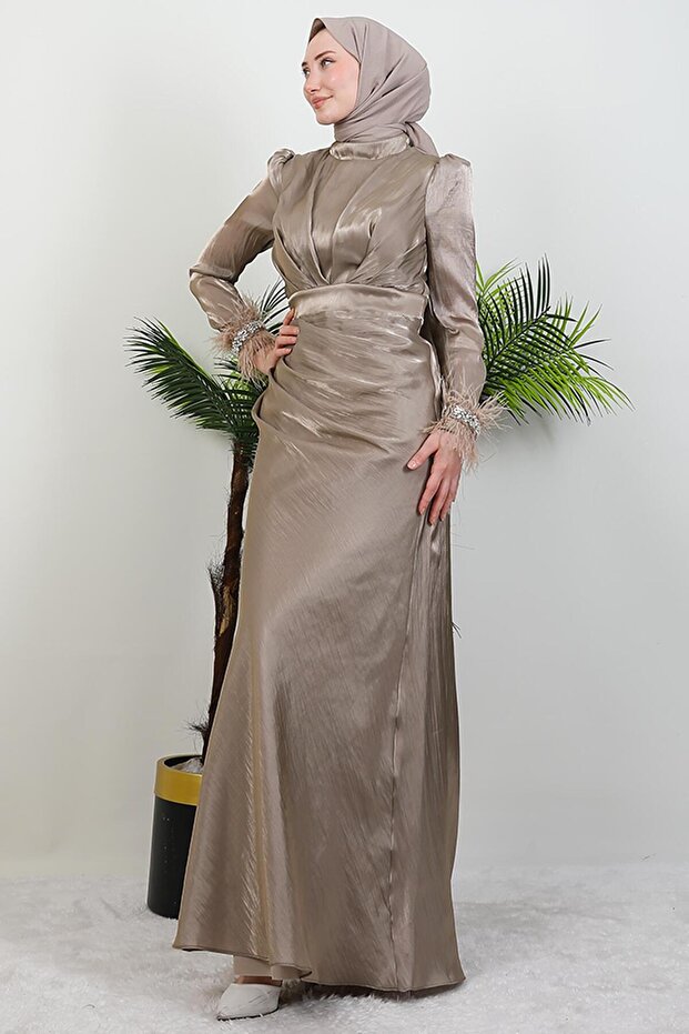 Feathered Organza Dress Mink