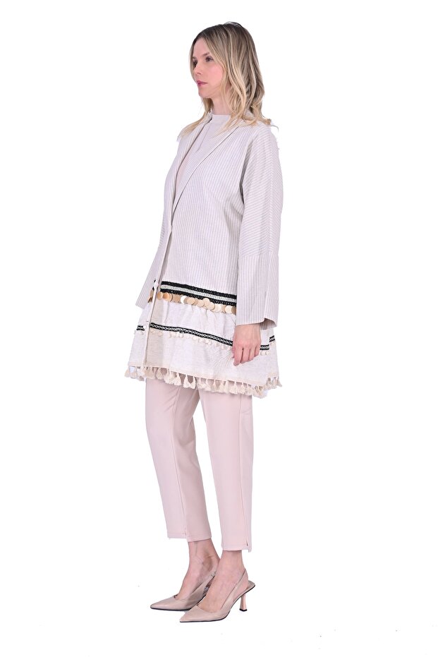 6777 Keten Ceket - Bej - 2