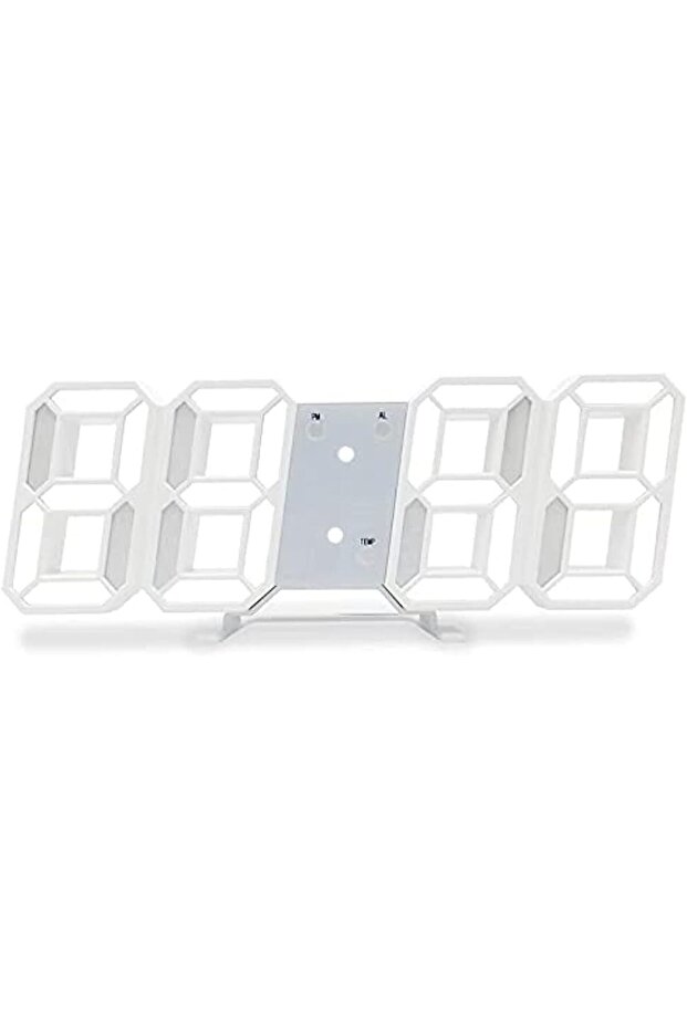 ساعة حائط رقمية LED ثلاثية الأبعاد مع منبه، باللون الأبيض