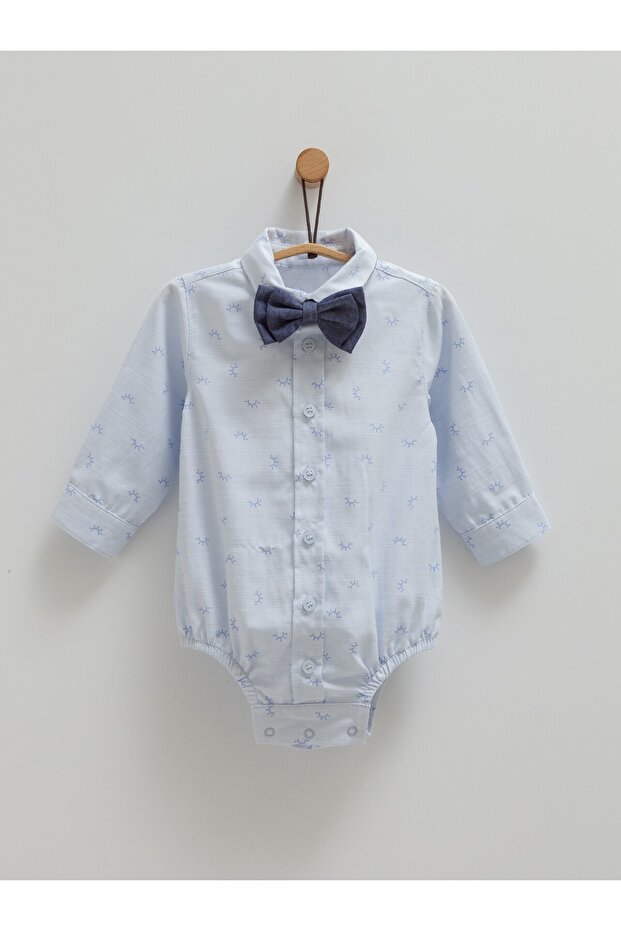 Baby Shirt with Bottom Fastening and Bow Tie (Removable Bow Tie) Blue Color