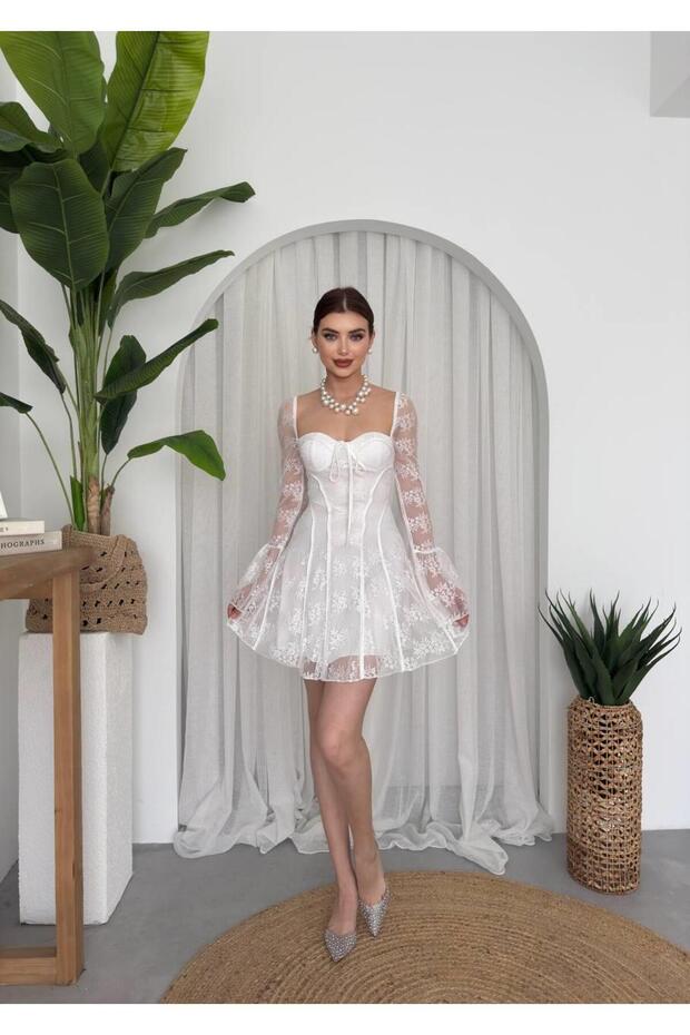 Antonio Tasarım Dantel Mini Elbise - 6