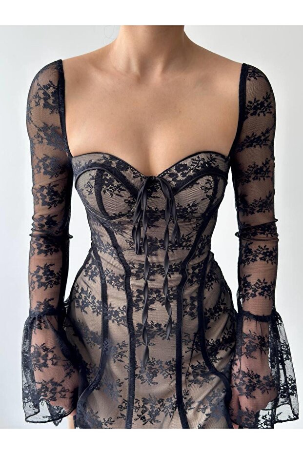 Antonio Tasarım Dantel Mini Elbise - 2