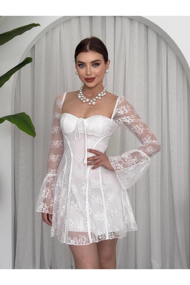 Antonio Tasarım Dantel Mini Elbise - 8