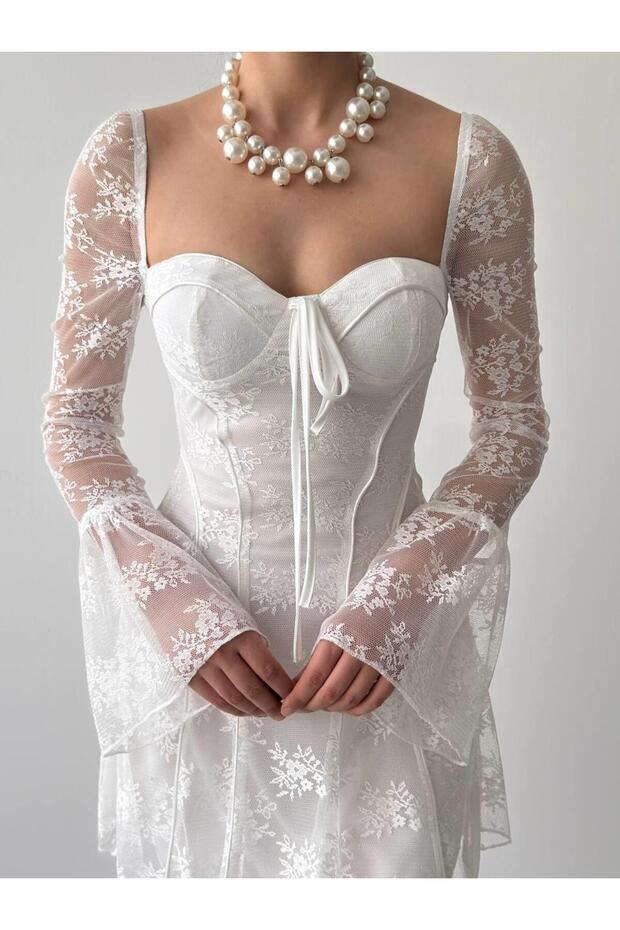 Antonio Tasarım Dantel Mini Elbise - 1