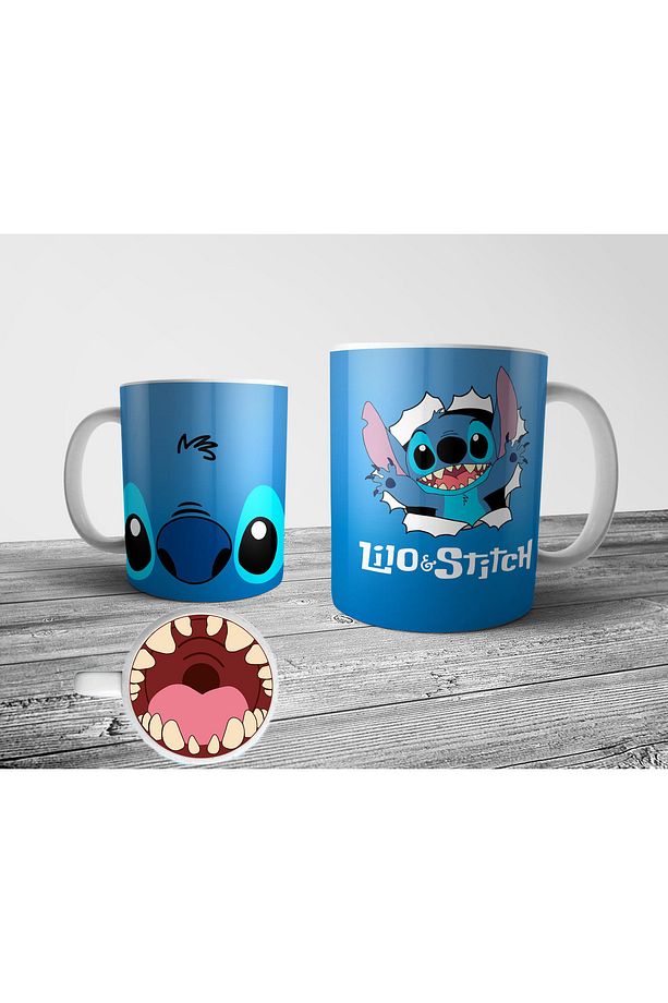 Lilo & Stitch Lilo ve Stiç Tabanı Ağız Tasarımlı Kupa Bardak - 1