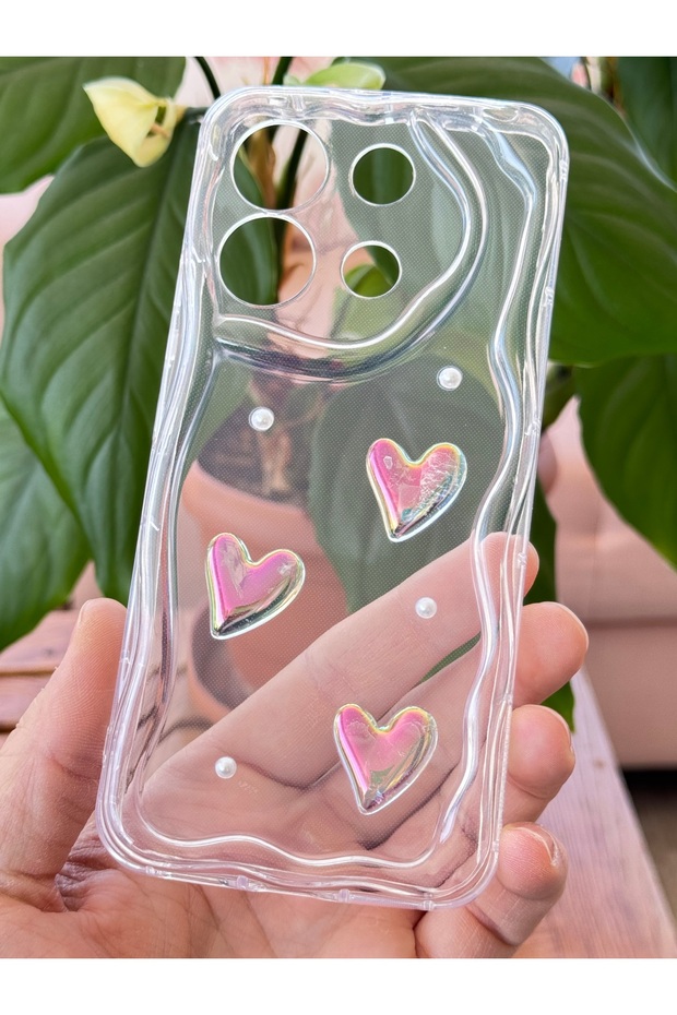Vivo Y36 Case 3D Heart Pearl Design Patterned Transparent Silicone Cover with Camera Protection