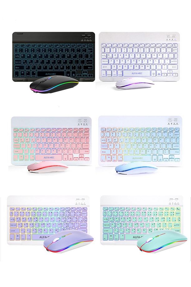 Ipad 9. 8. 7. Nesil 10.2" 2021 Uyumlu Aydınlatmalı Işıklı Kablosuz Bluetooth Klavye+mouse rgb-set - 5