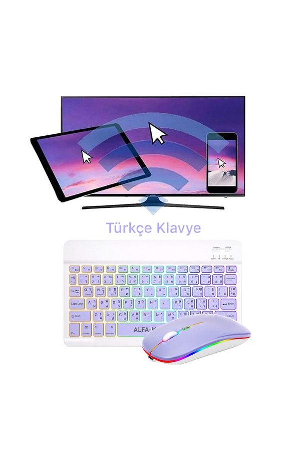 Ipad 9. 8. 7. Nesil 10.2" 2021 Uyumlu Aydınlatmalı Işıklı Kablosuz Bluetooth Klavye+mouse rgb-set - 1