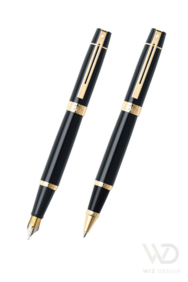 Wizdesign 300 Series Fountain Pen Roller Pen Bright Black Gold Set Special Gift Boxed