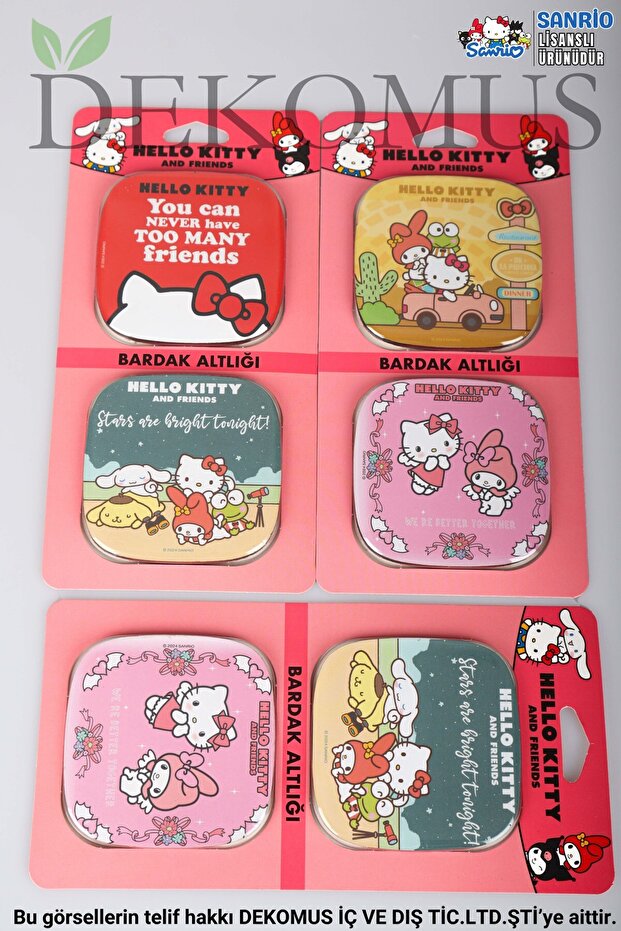 New Season Best Friends 2-Piece Coaster Set with Dekomus License, Hello Kitty, Kuromi, Cinnamoroll