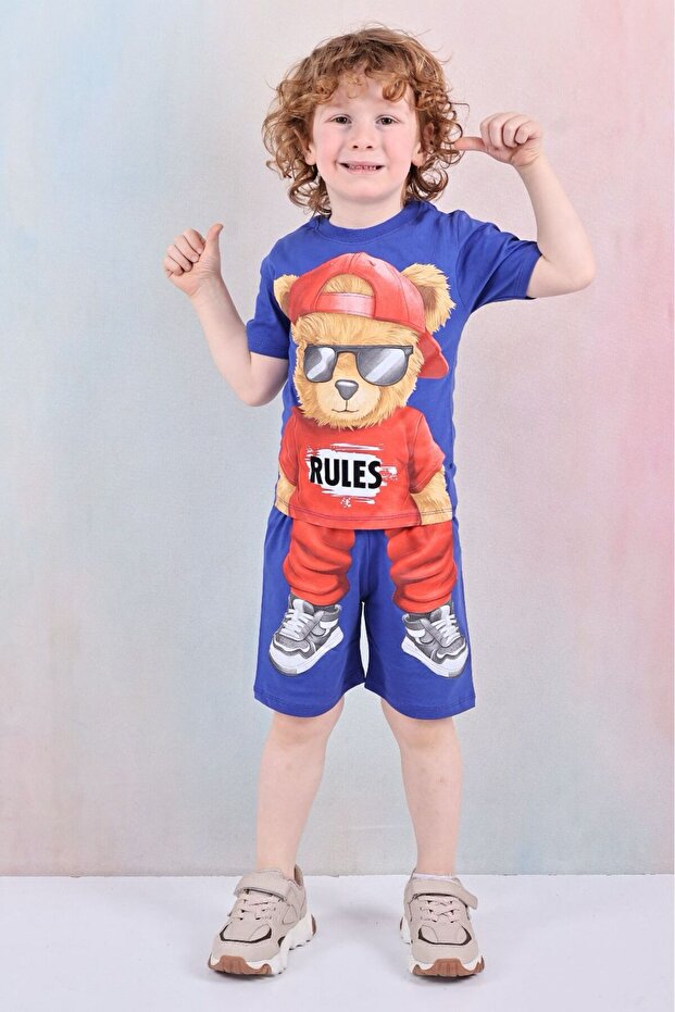 طقم شورت بنمط الدب للأولاد - 1