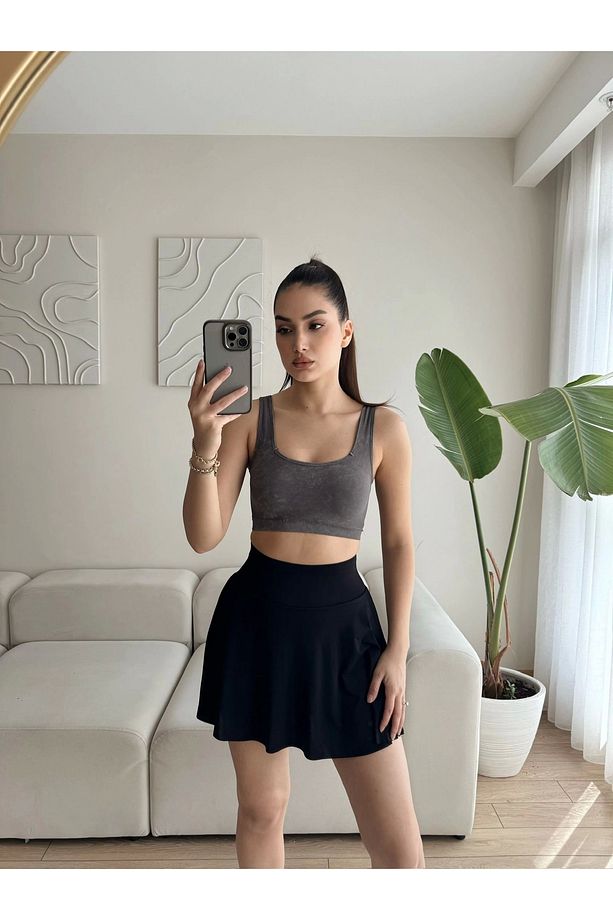 Ruth Gizli Cep Şort Etek - SİYAH - 5
