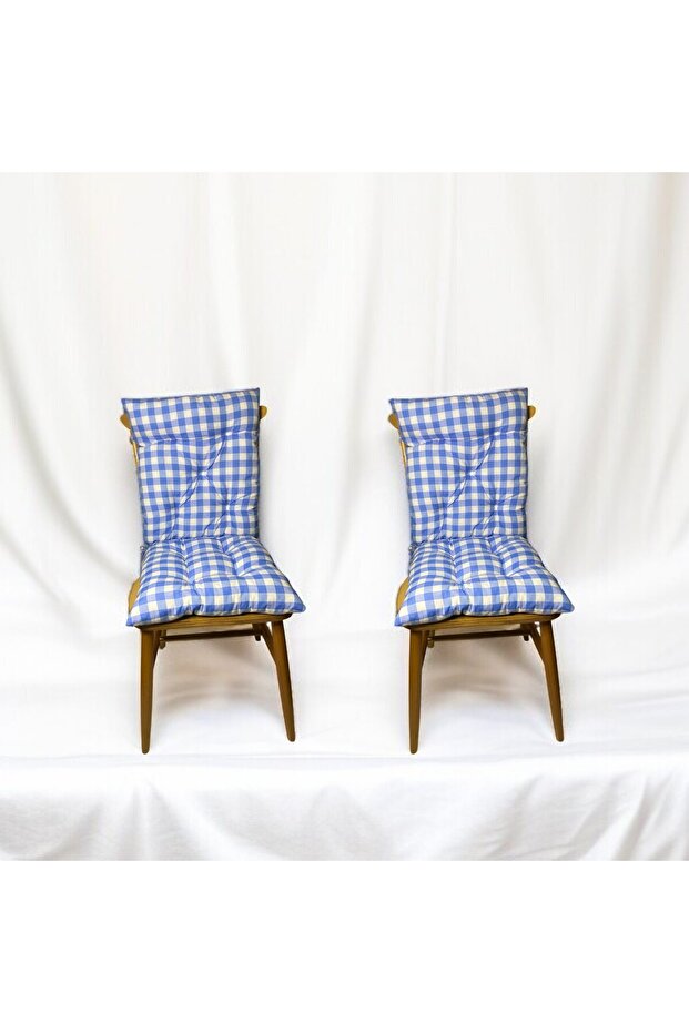 2 Pack Gingham Blue Backrest Washable Chair Cushion