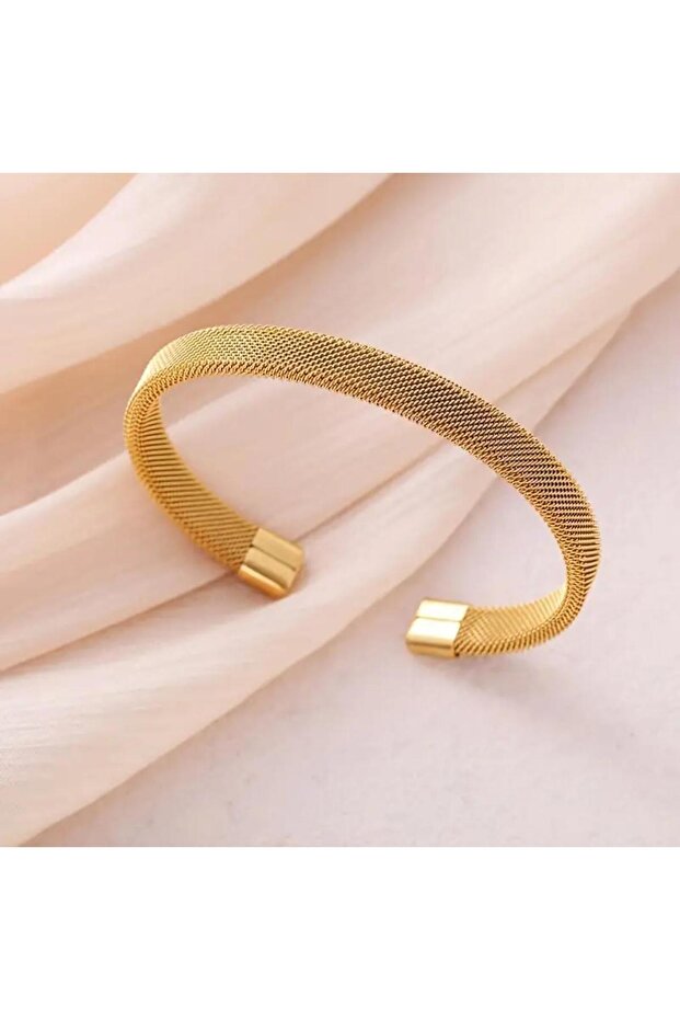1Pc Gold Fine Steel Mesh Clamp Adjustable Bracelet