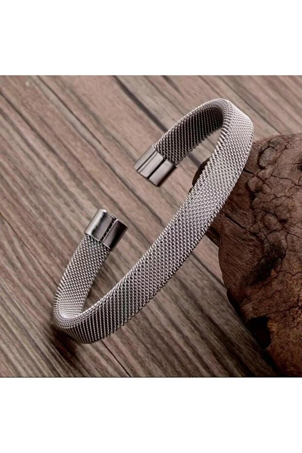 1Pc Silver Fine Steel Mesh Handcuff Adjustable Bracelet