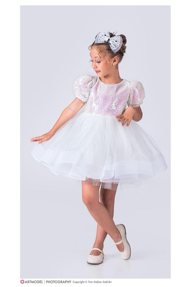 BALERİN MODEL PUL PAYETLİ KIZ ÇOCUK ELBİSE - 3