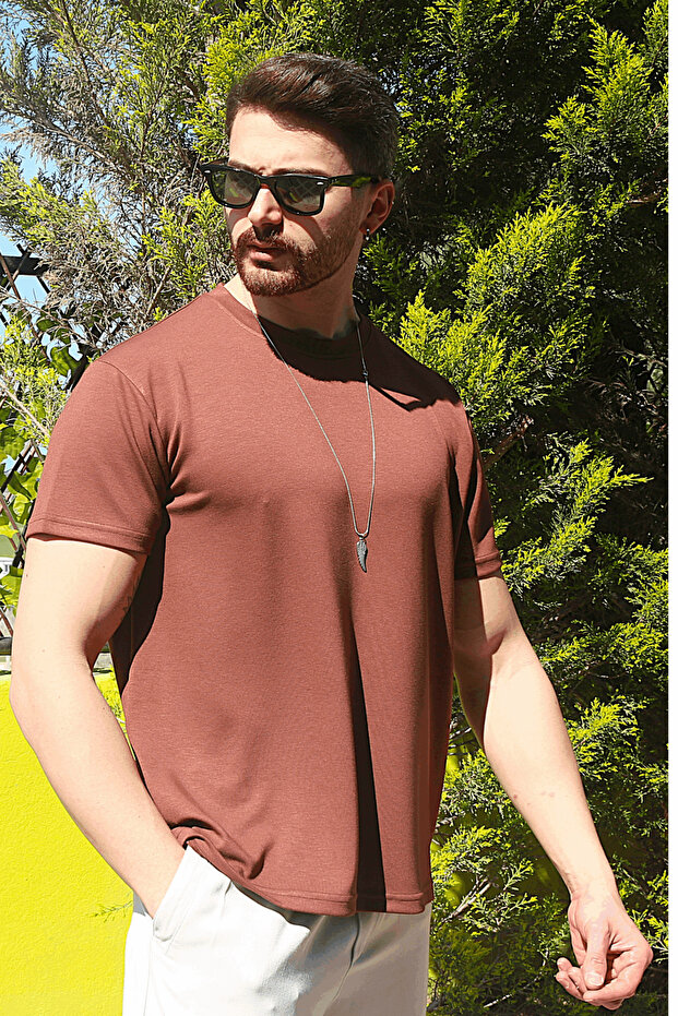 Men's Regular Modal Fabric Silky Textured Wrinkle-Free Basic T-Shirt
