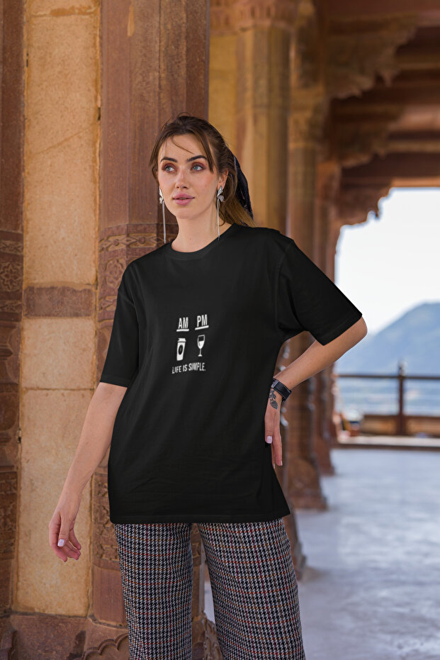 Am Pm Printed Women's Crew Neck Cotton Oversize Short Sleeve T-Shirt