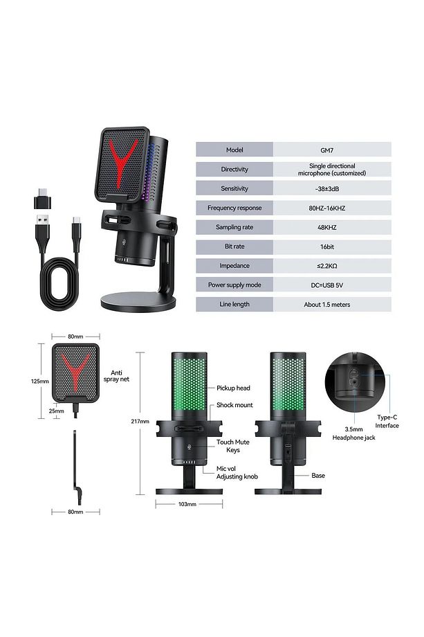 Bilgisayar Masaüstü Mikrofon Semi Pro Tak Çalıştır Usb Kablolu Vlog Canlı Yayın Yanmai Gm7-b - 6
