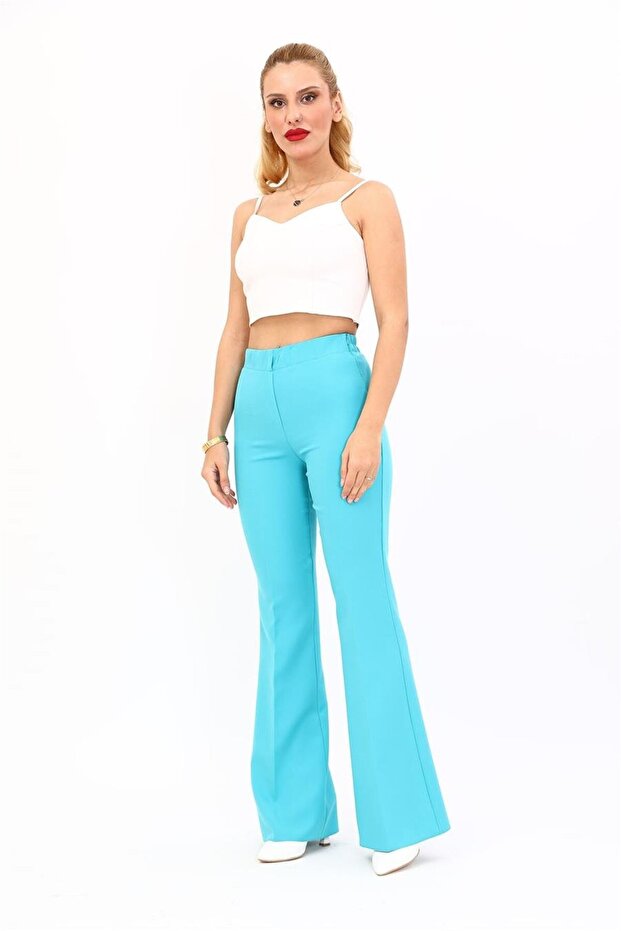 İspanyol Paça Pantolon-Turkuaz - 1